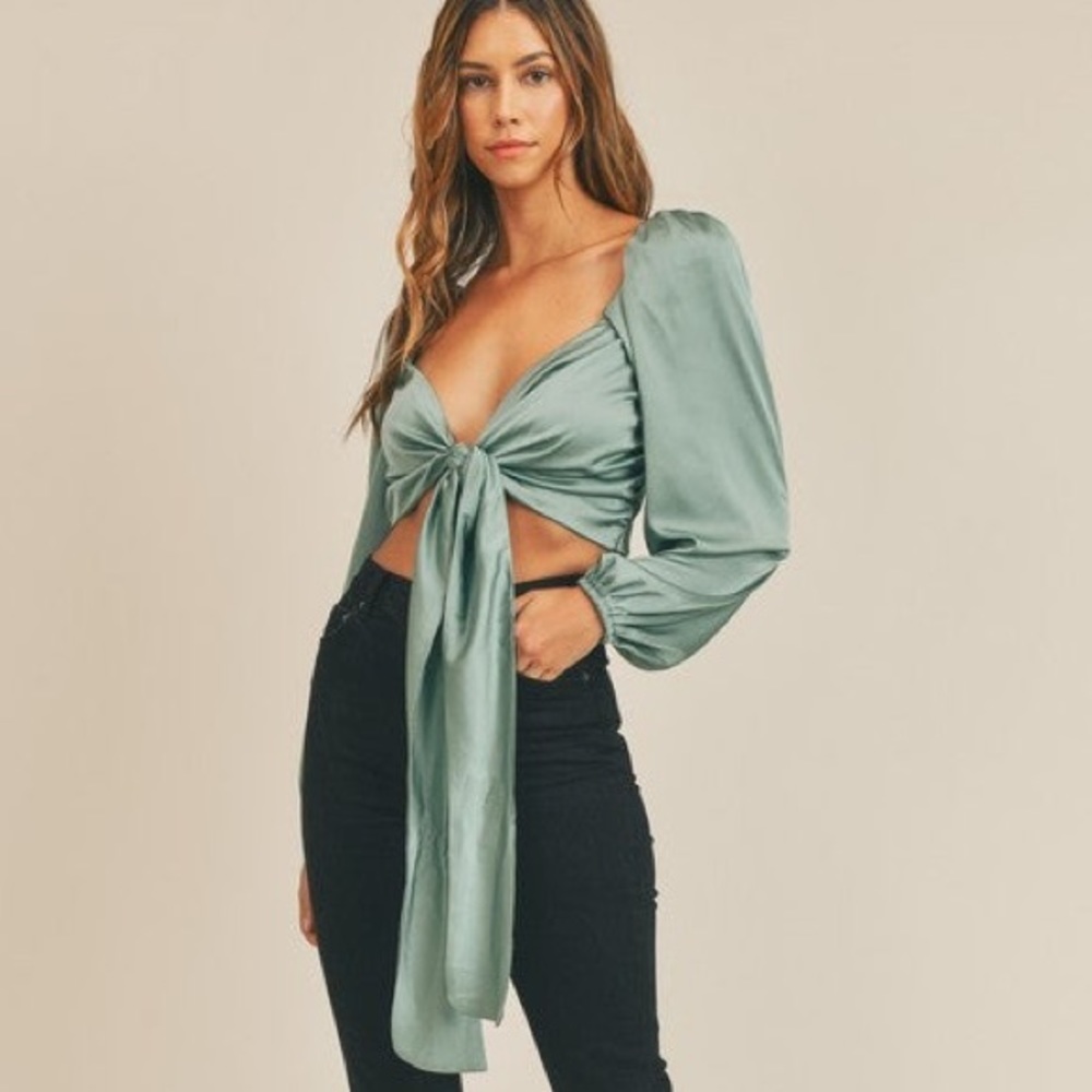 Satin Front Tie Crop Top